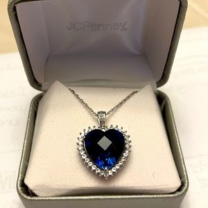 Sapphire and White Sapphire Heart Pendant Necklace